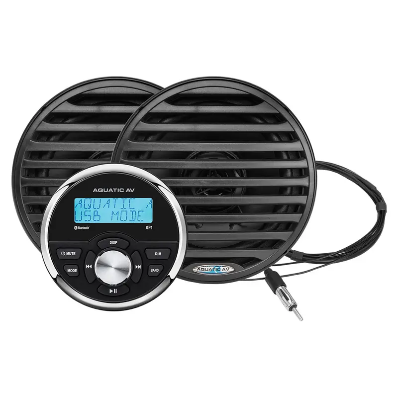 Aquatic Av Gp1 Marine Gauge Stereo With Black 6.5" Economy Speakers (Pair) 1