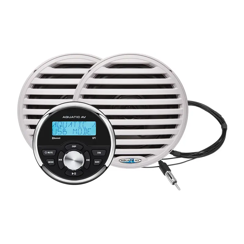 Aquatic Av Gp1 Marine Gauge Stereo With White 6.5" Economy Speakers (Pair) 1