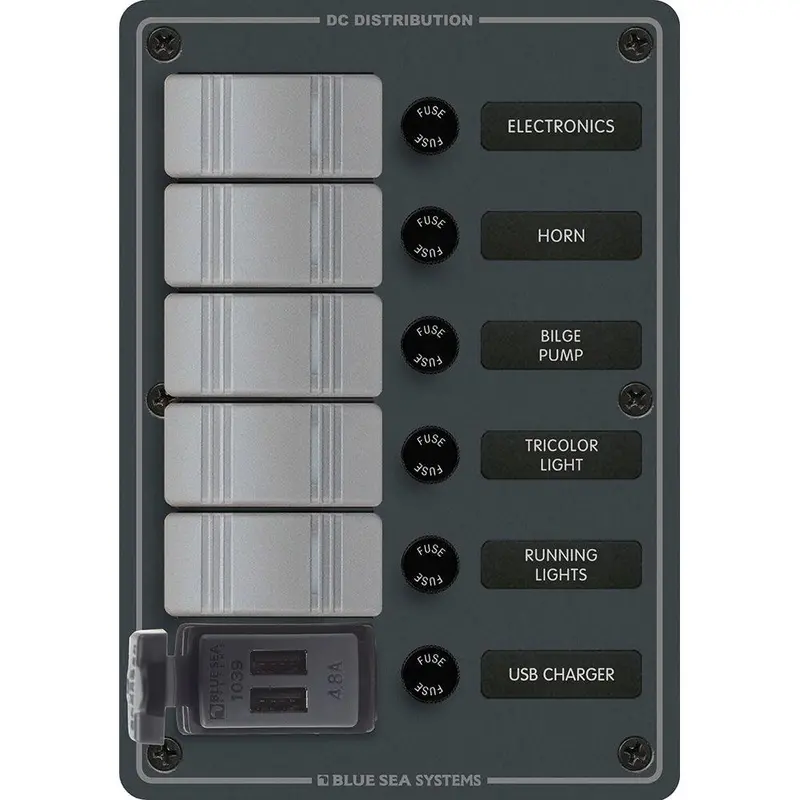 Blue Sea Systems 5-Position Contura Switch Panel With Dual Usb Charging Ports – 12V/24V Dc, Black 1