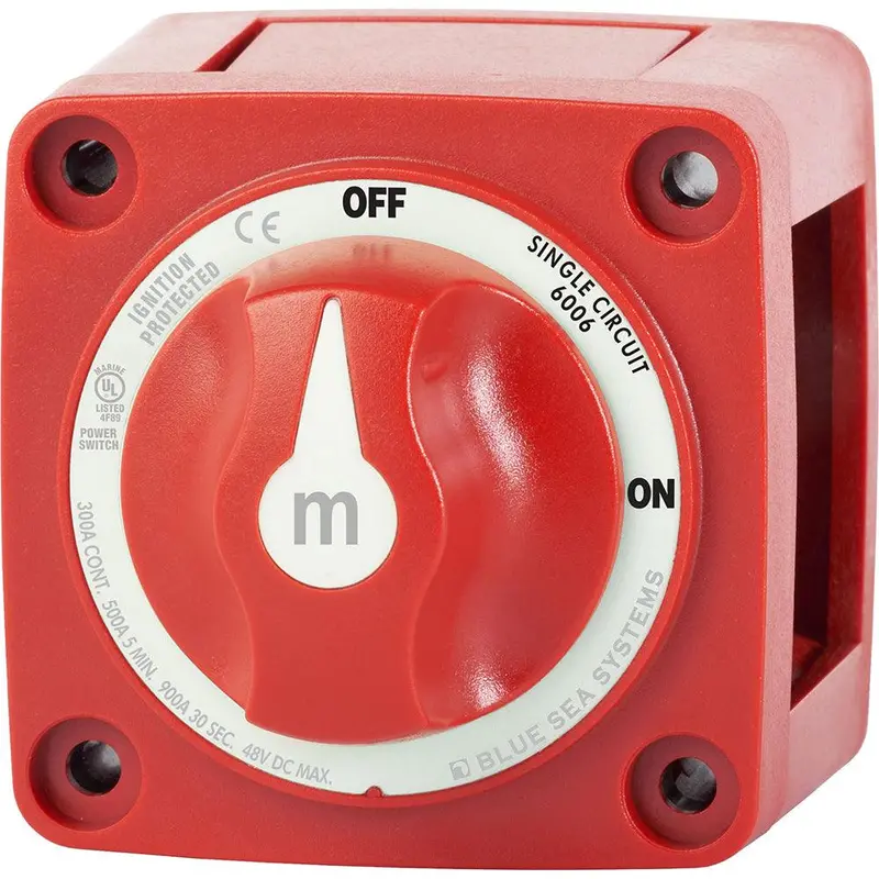 Blue Sea Systems 6006 M-Series Mini Battery Switch — Single-Circuit On/Off (Red Handle) 1