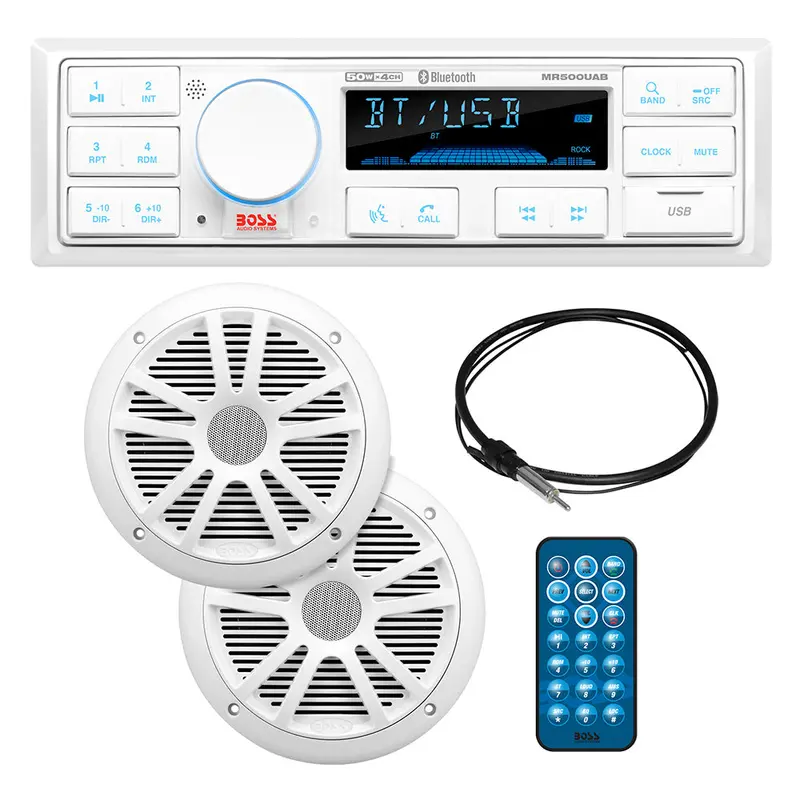Boss Audio Mck500Wb.6 Marine Stereo Bundle: Mr500Uab Receiver, Two Mr6W Speakers, Mrant10 Antenna, And White Remote 1