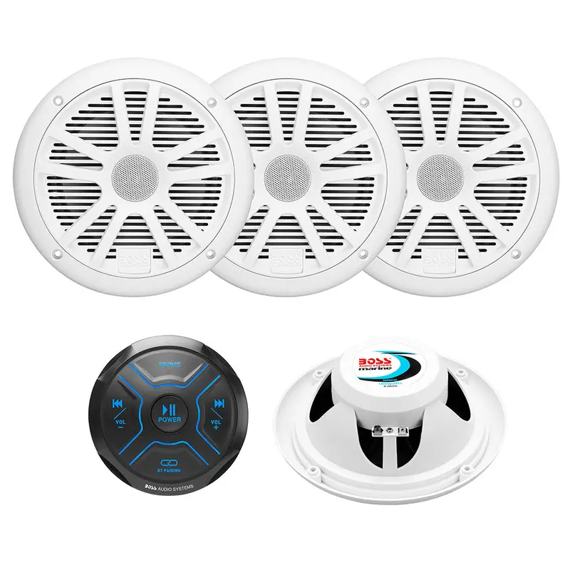 Boss Audio Mg250W.64 Marine Amplifier Kit With Mgr150B Remote And Two Mr6W Speakers 1