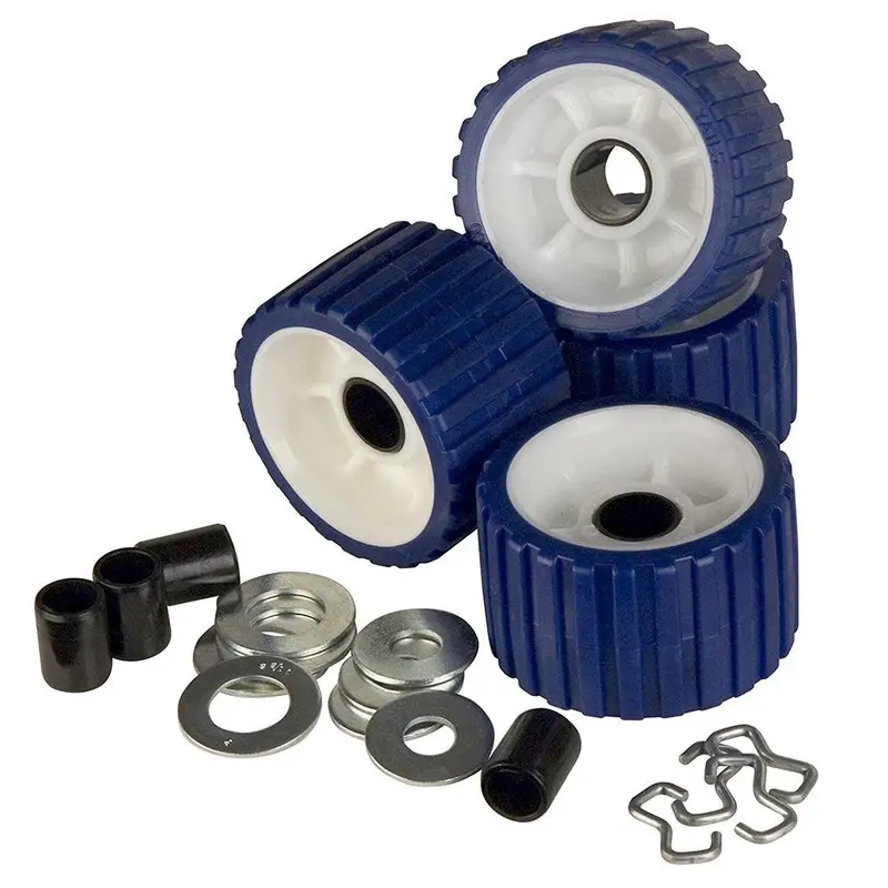 C.E. Smith Blue Ribbed Roller Replacement Kit – 4-Roller Set For Boat Trailers (29320) 1