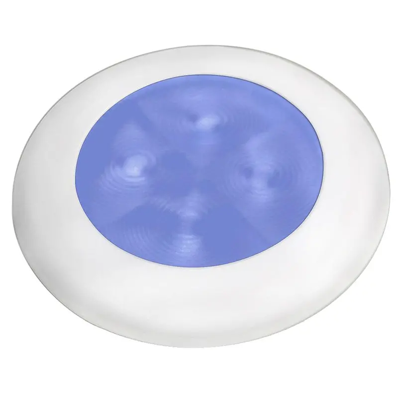 Hella Marine Slim Line Enhanced-Brightness Round Led Courtesy Lamp – Blue, White Plastic Bezel, 12V 1
