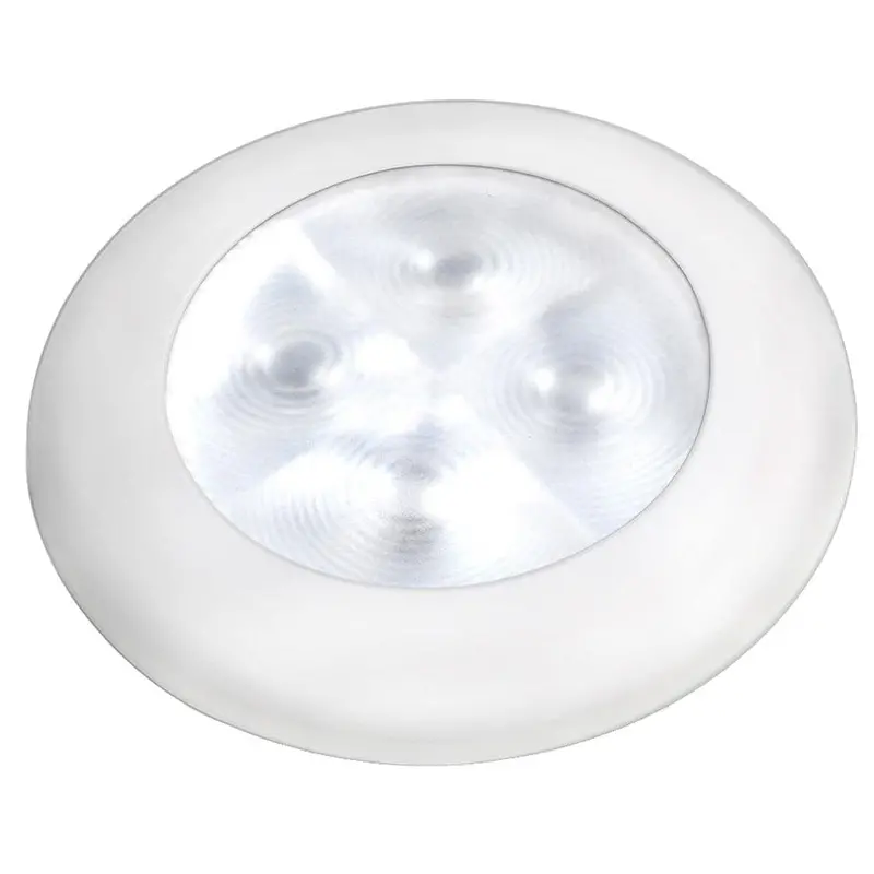 Hella Marine Slim Line Enhanced-Brightness Round Led Courtesy Lamp – Cool White, White Plastic Bezel, 12V 1