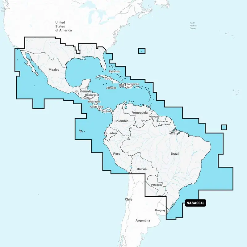 Navionics+ Mexico To Brazil Chart Card — Seamless Caribbean And Atlantic Mapping, Model Nasa004L (010-C1364-30) 1