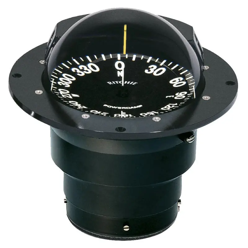 Ritchie Fb-500 Globemaster Flush-Mount Marine Compass – 12V Illuminated, Black Housing, 5° Card (Fb-500) 1