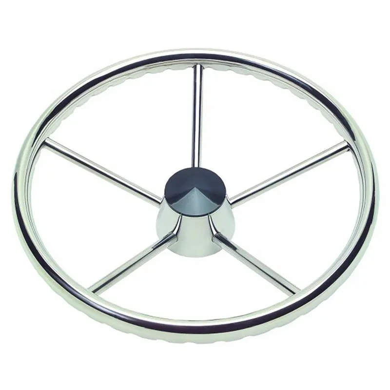 Schmitt Marine 13.5" Stainless Steel 5-Spoke Destroyer Steering Wheel – Finger-Grip Style With Knob & 3/4" Tapered Shaft [1731321Fgk-R] 1