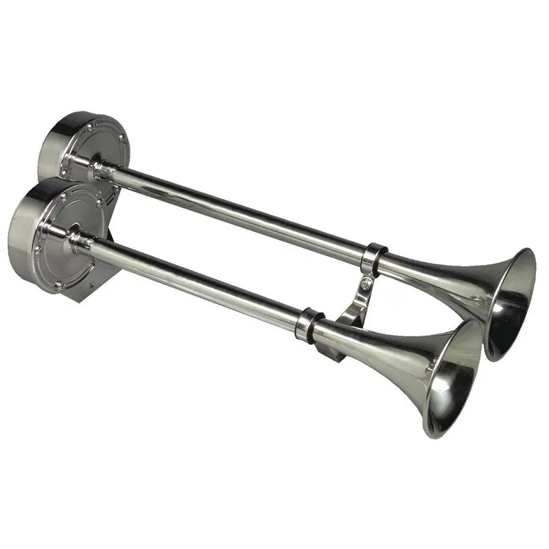 Schmitt Marine Deluxe All-Stainless Dual-Trumpet Horn – 12V, Premium Sound Output [10028] 1