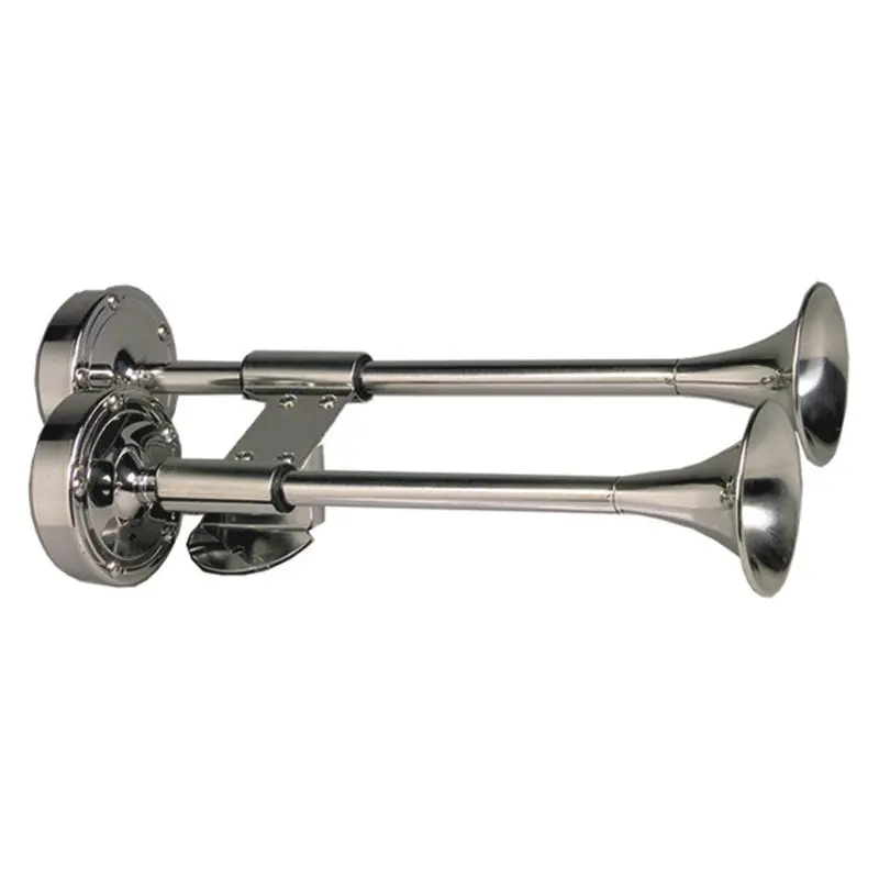 Schmitt Marine Deluxe All-Stainless Shorty Dual-Trumpet Horn – 12V, Low-Profile Build [10012] 1