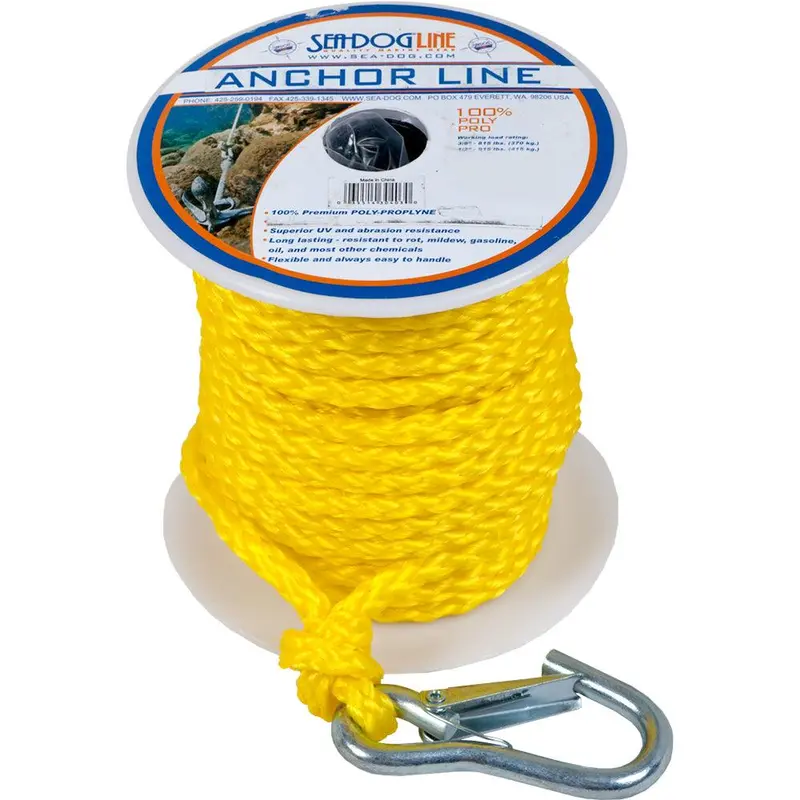Sea-Dog 3/8" × 75' Yellow Polypropylene Anchor Line With Snap Hook (Model 304210075Yw-1) 1