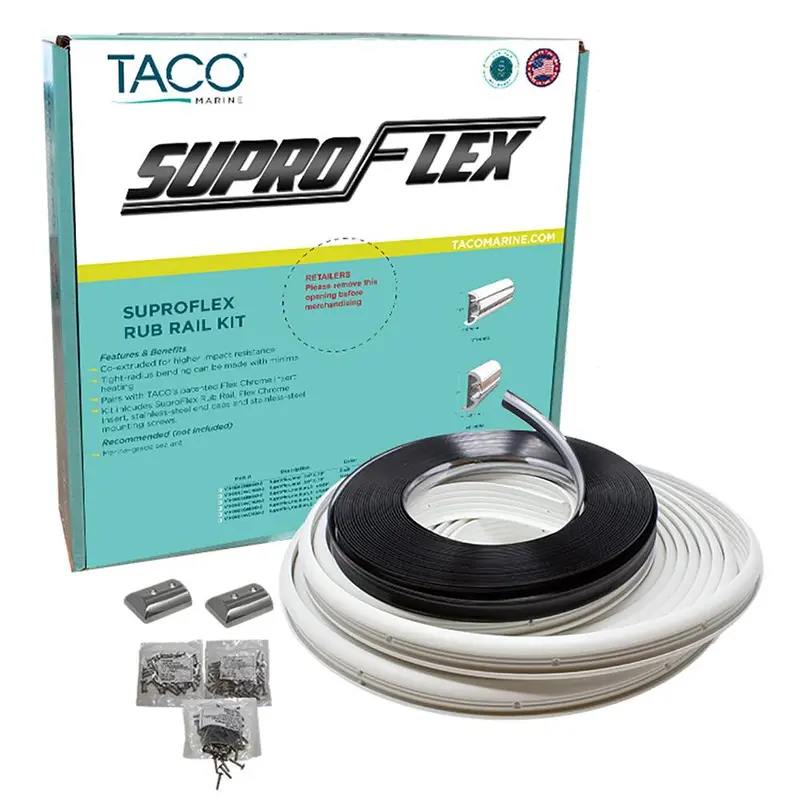 Taco Suproflex White Rub Rail Kit With Flexible Chrome Insert – 2"H × 31⁄32"W × 80' Length 1