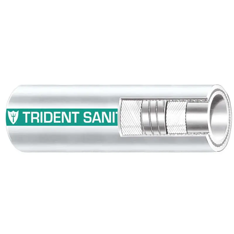 Trident Premium Sanitation Hose – 1-1/2" Diameter × 50 Ft Coil, Marine-Grade, White With Green Stripe (Model 102-1126) 1