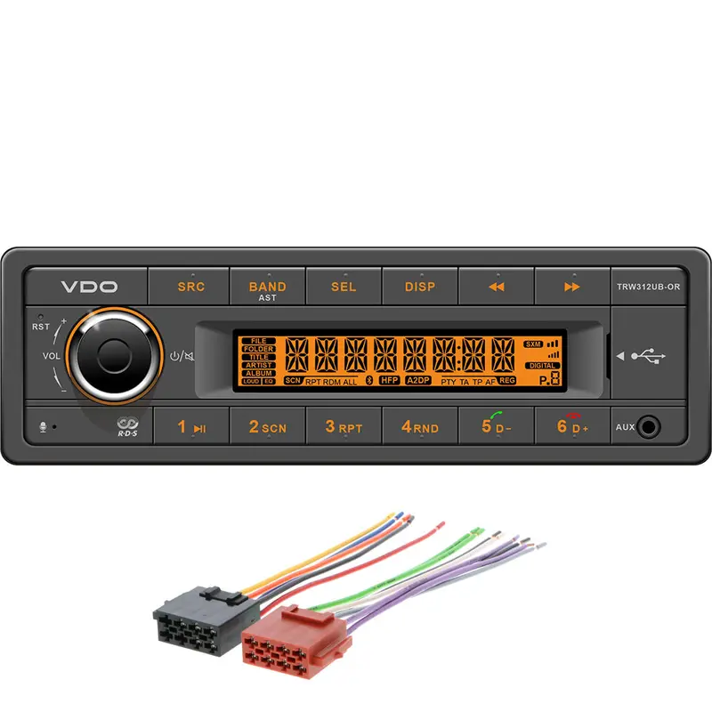 Vdo 12V Marine Stereo With Fm Rds, Bluetooth, Usb, Mp3/Wma Playback, Orange Backlight & Speaker Wire Harness [Trw312Ub-Ork] 1