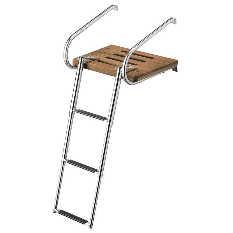 Whitecap Teak Swim Platform With 3-Step Telescoping Ladder – Compatible With Inboard & Outboard Engines 1