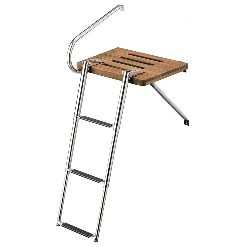 Whitecap Teak Swim Platform With 3-Step Telescoping Ladder – Designed For Outboard-Powered Boats 1