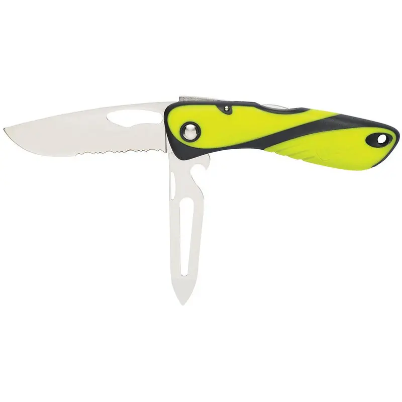 Wichard Offshore Safety Knife – Serrated Blade With Shackler & Spike, Fluorescent Handle (Model 10122W) 1